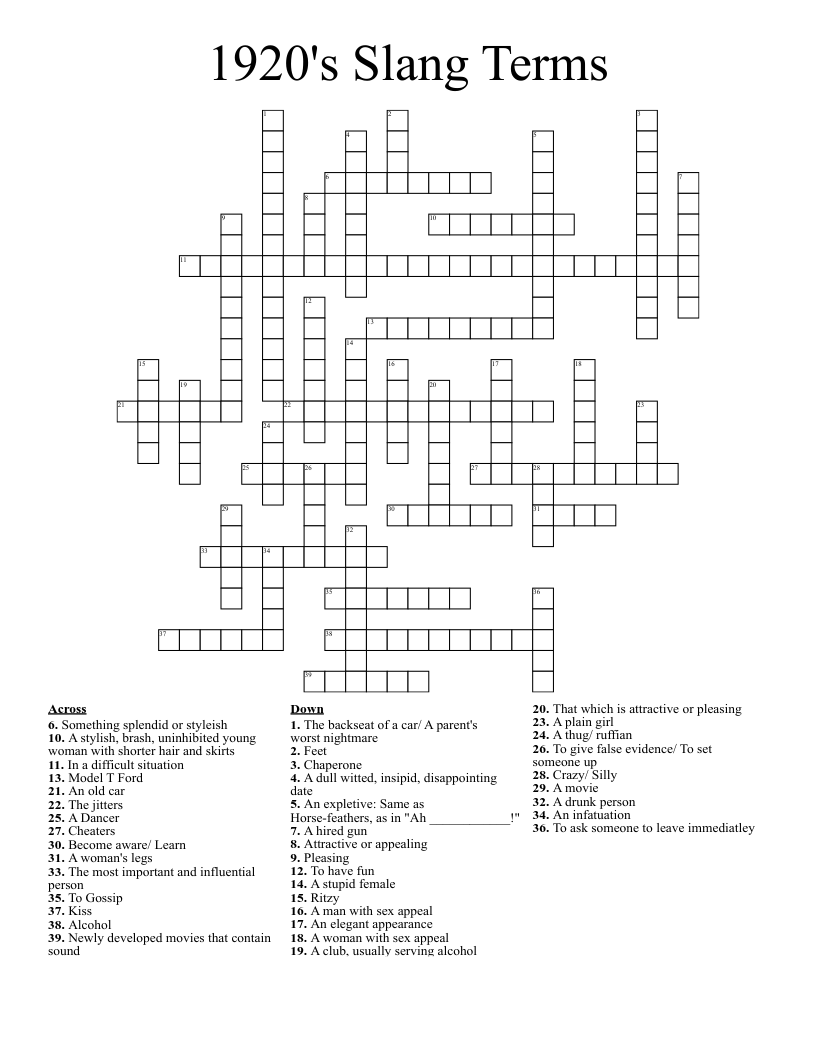 1920's Slang Terms Crossword