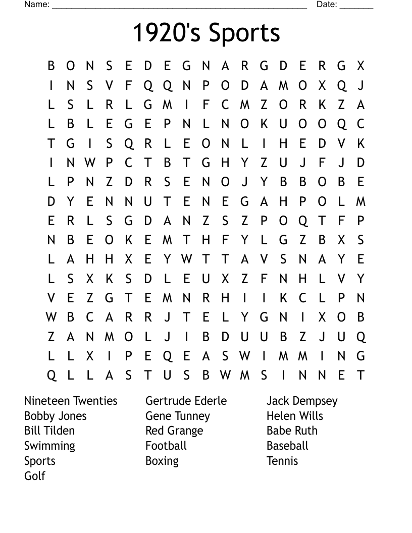 1920's Sports Word Search