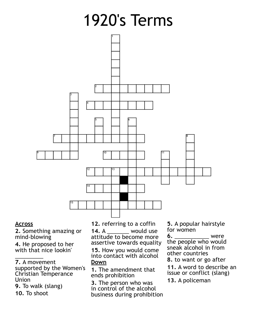 1920's Terms Crossword
