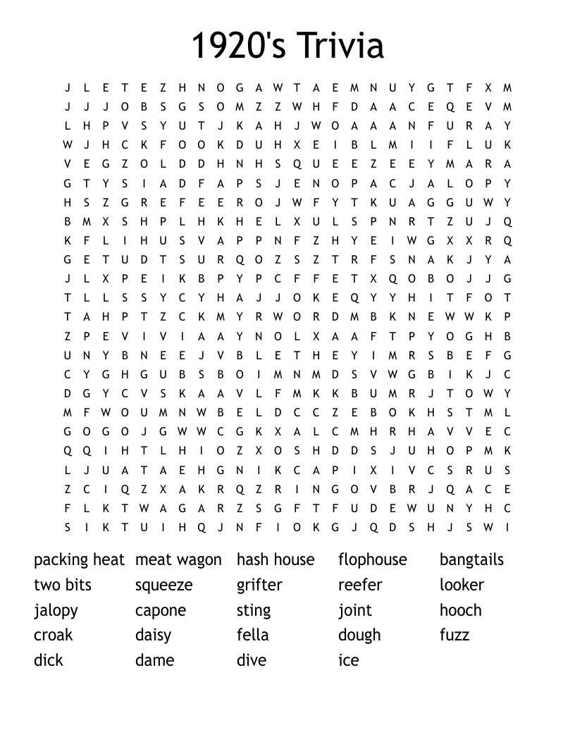 1920's Trivia Word Search