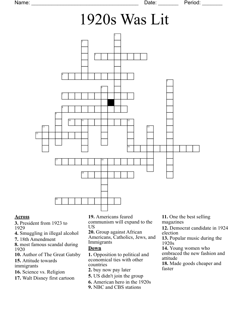 1920s Was Lit  Crossword