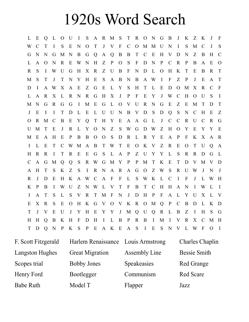 1920s Word Search
