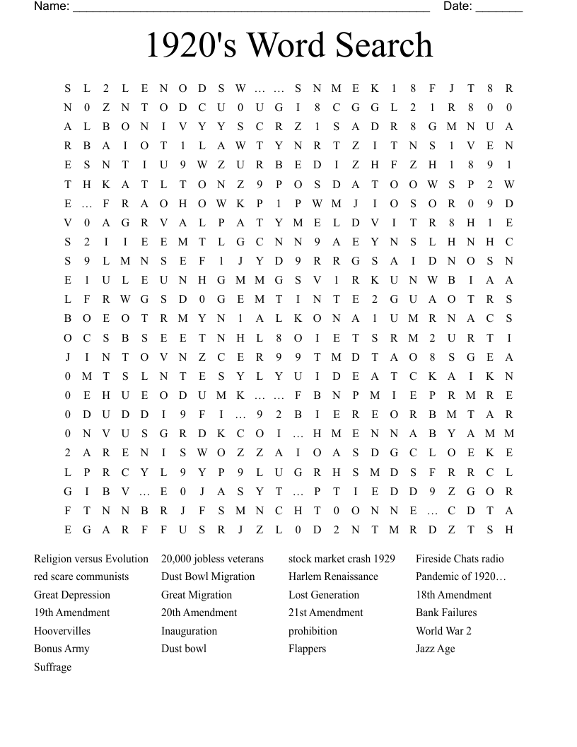 1920's Word Search 