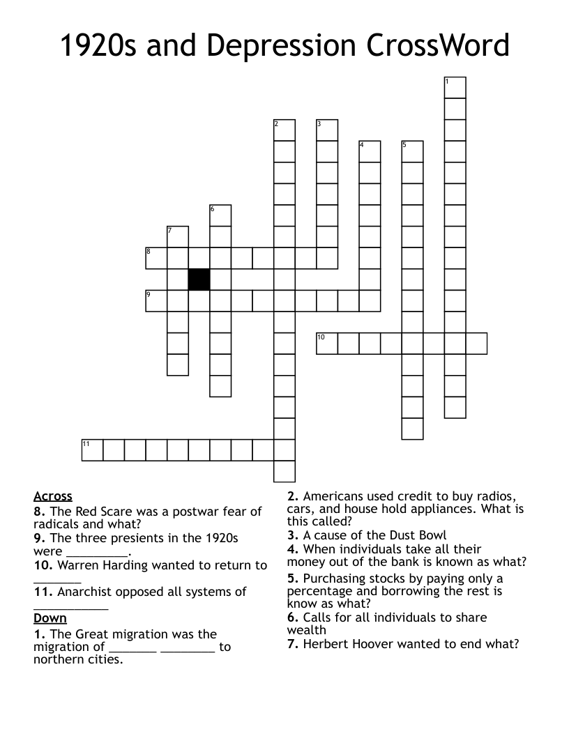 1920s and Depression CrossWord