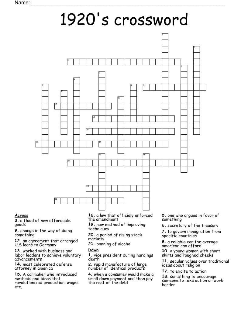 1920's crossword