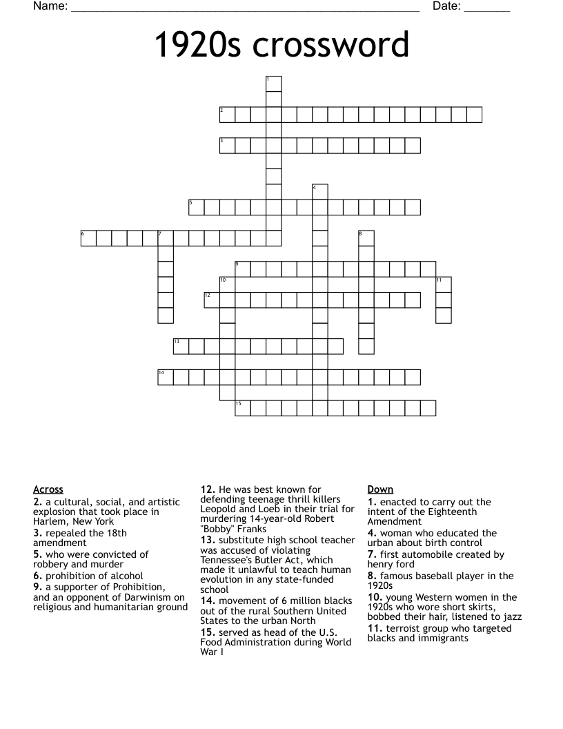 1920s crossword