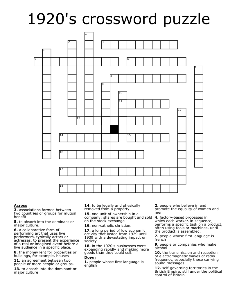 1920's crossword puzzle