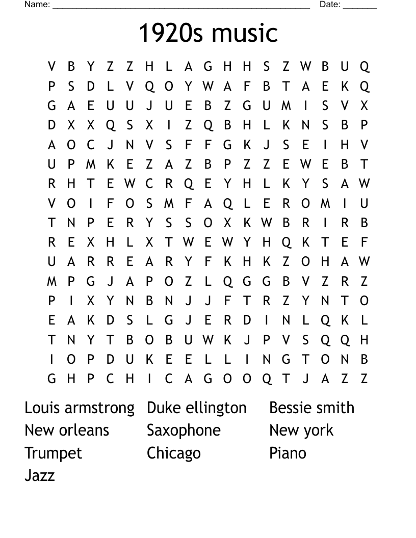 1920s music Word Search