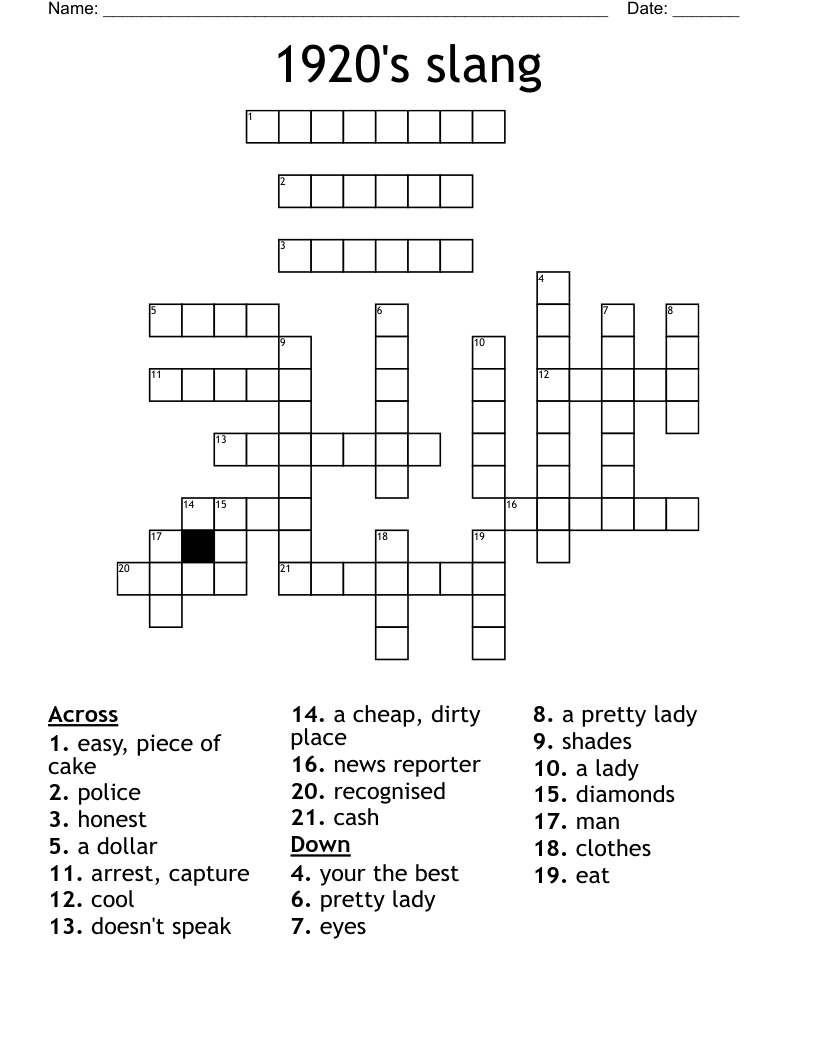 1920's slang Crossword