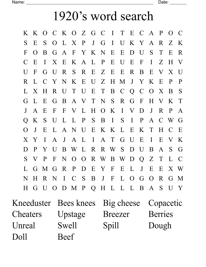 1920’s word search 