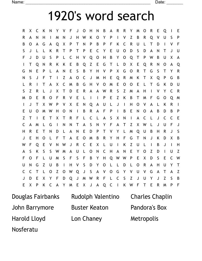 1920's word search 