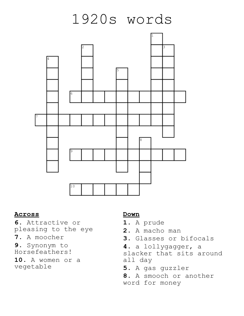 1920s words  Crossword