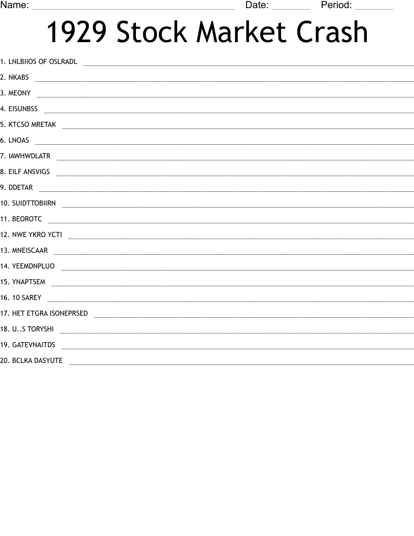 1929 Stock Market Crash  Word Scramble