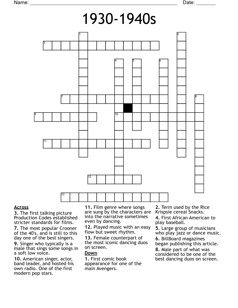 1930-1940s Crossword