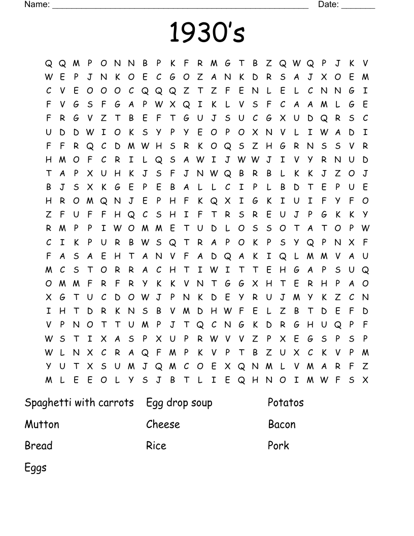 1930’s Word Search