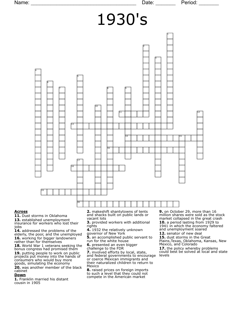 1930's Crossword