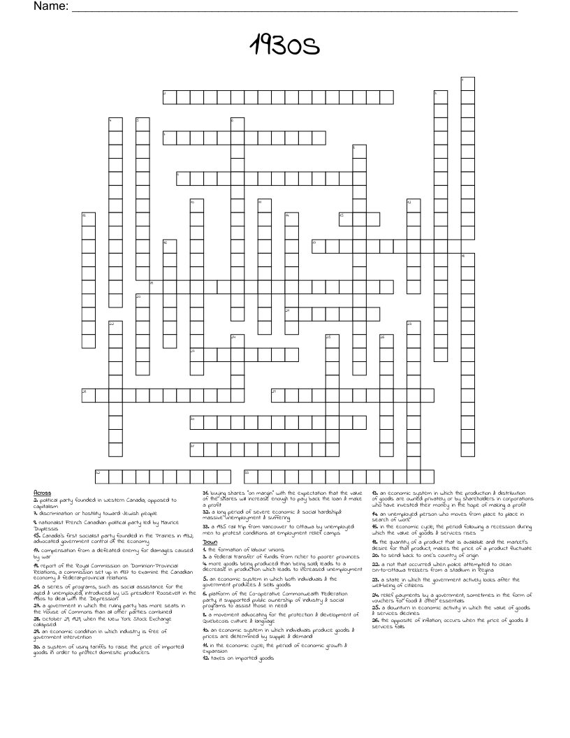 1930s Crossword