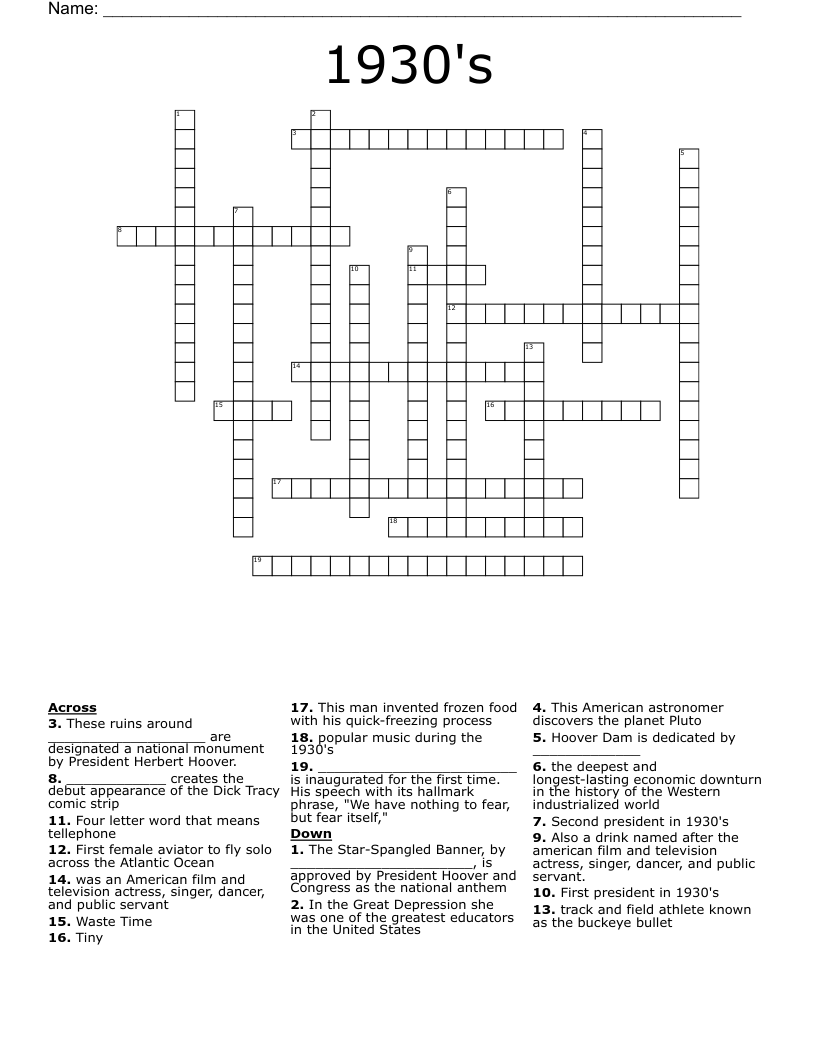 1930's Crossword