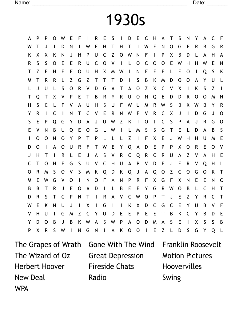 1930s Word Search