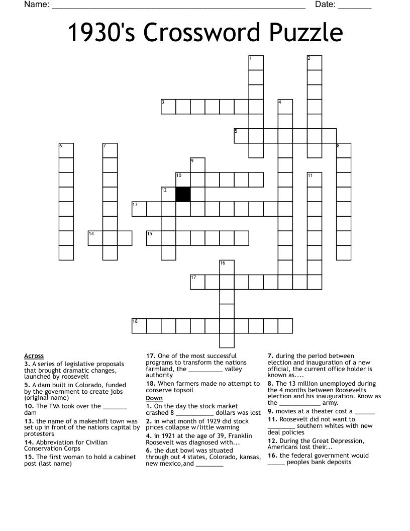 1930's Crossword Puzzle