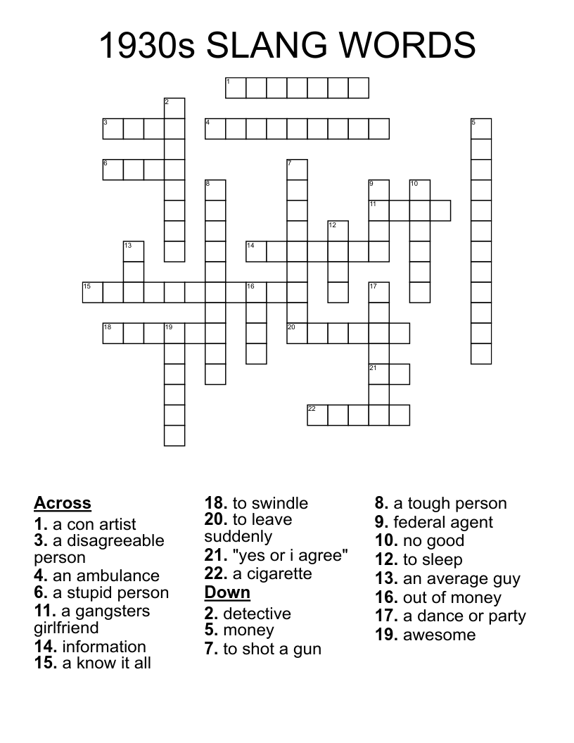 1930s SLANG WORDS Crossword