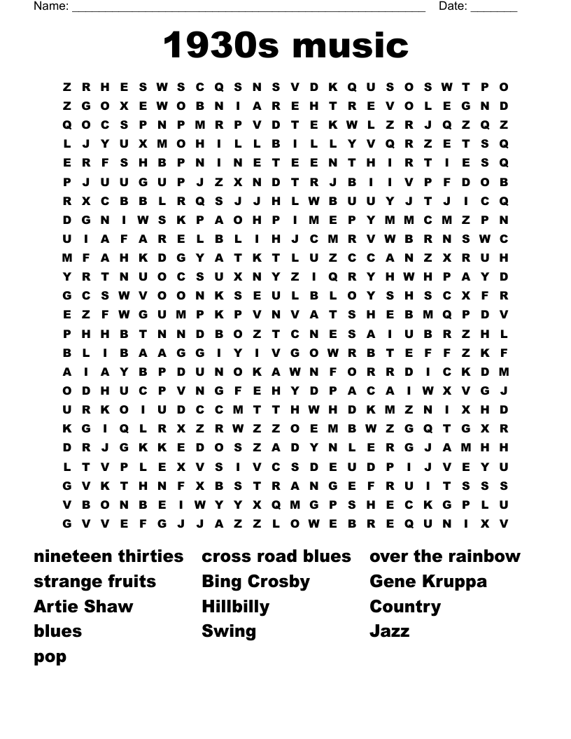 1930s music Word Search