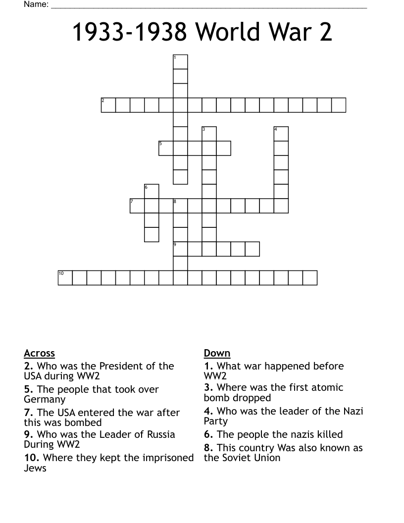 1933-1938 World War 2 Crossword