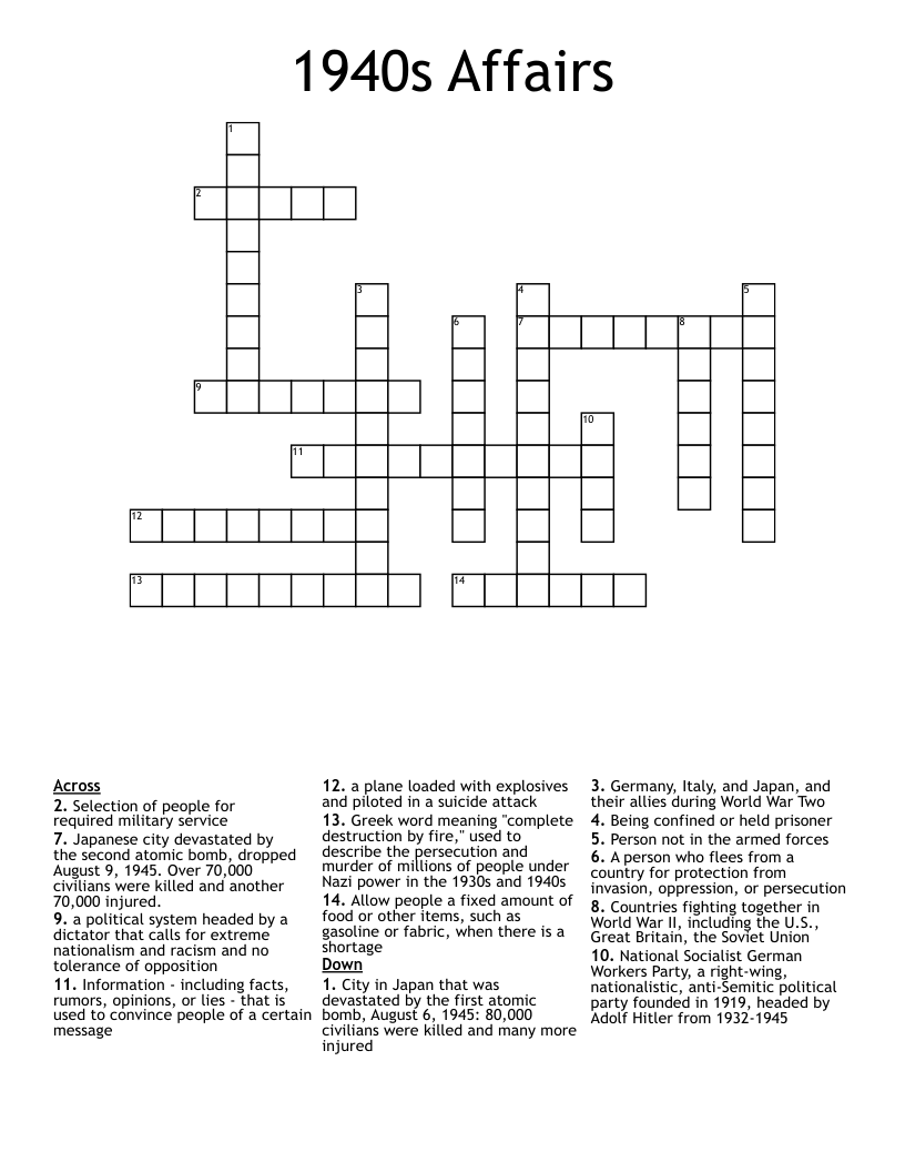 1940s Affairs Crossword