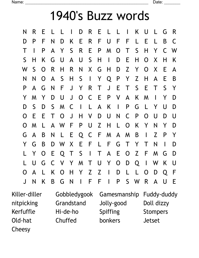 1940's Buzz words Word Search