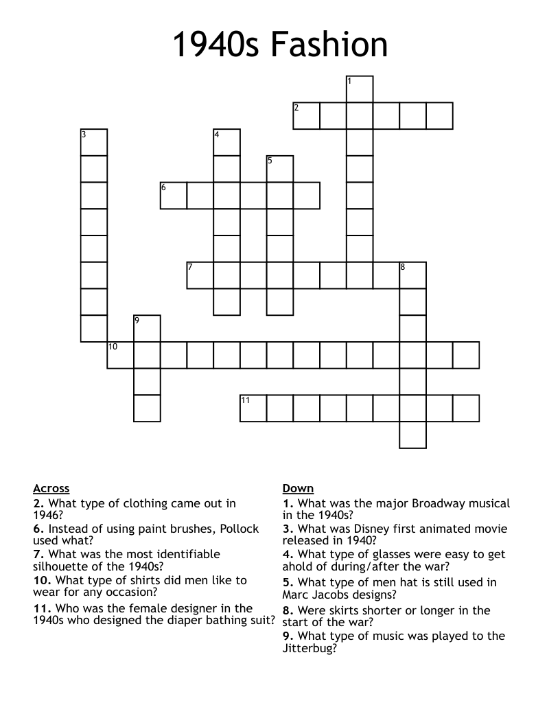 1940s Fashion Crossword