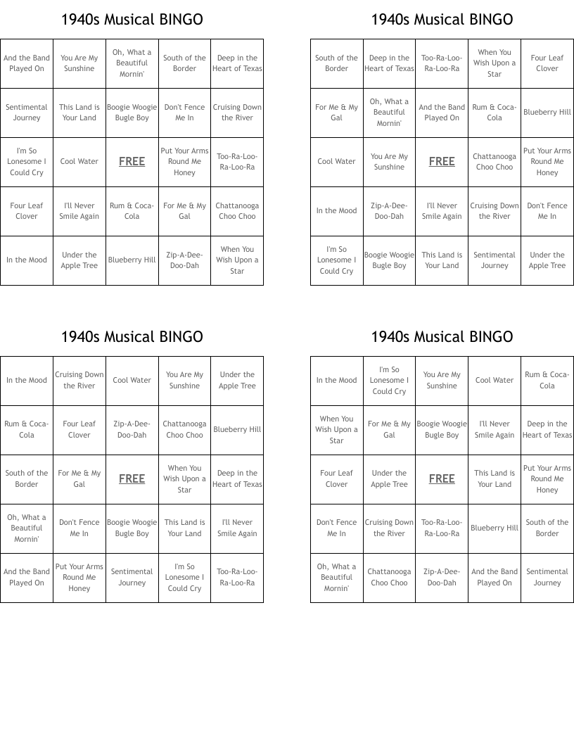 1940s Musical BINGO