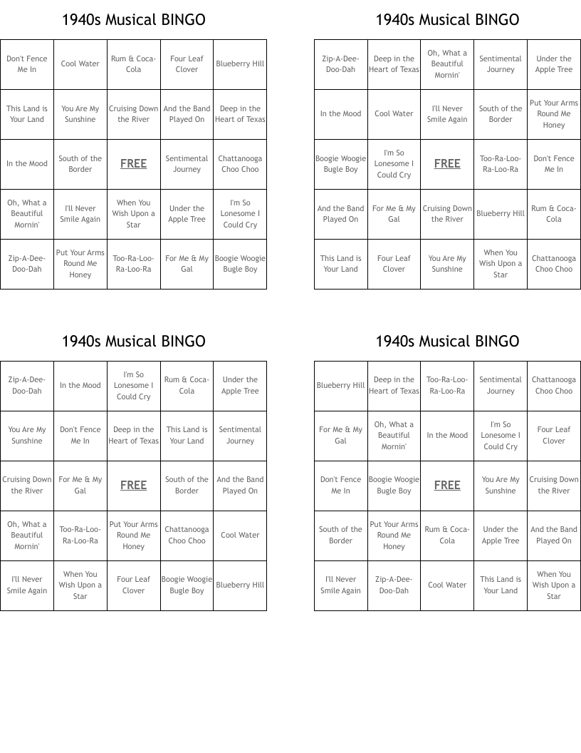 1940s Musical BINGO