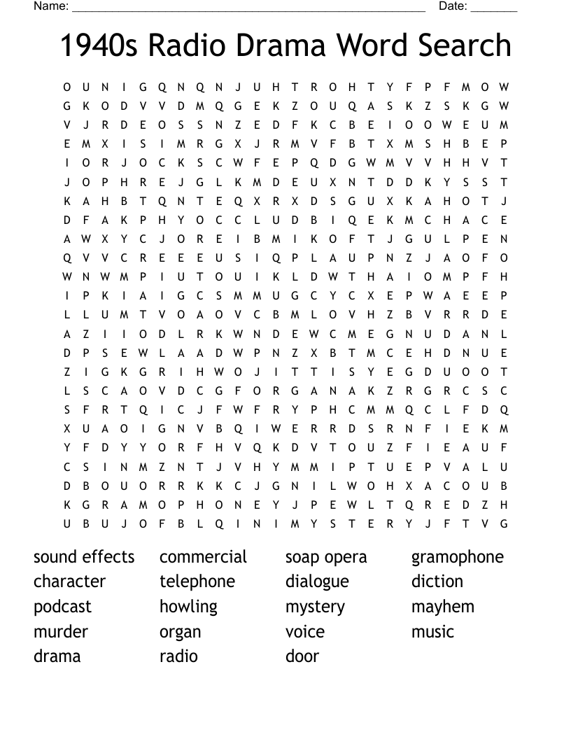 1940s Radio Drama Word Search