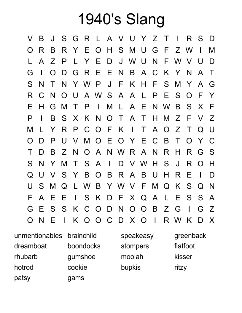 1940's Slang Word Search