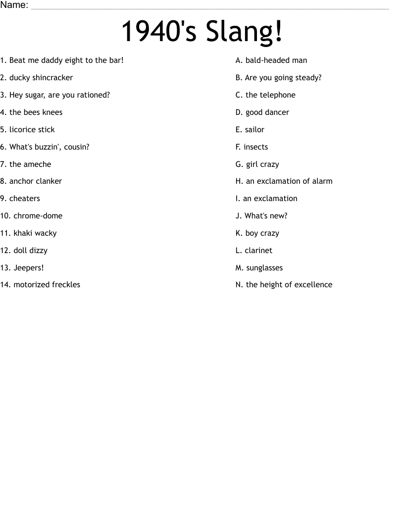 1940's Slang! Worksheet