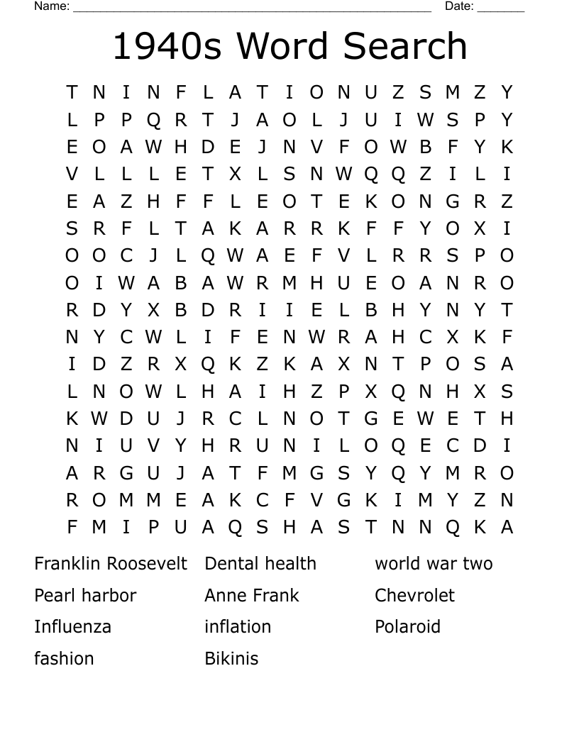 1940s Word Search