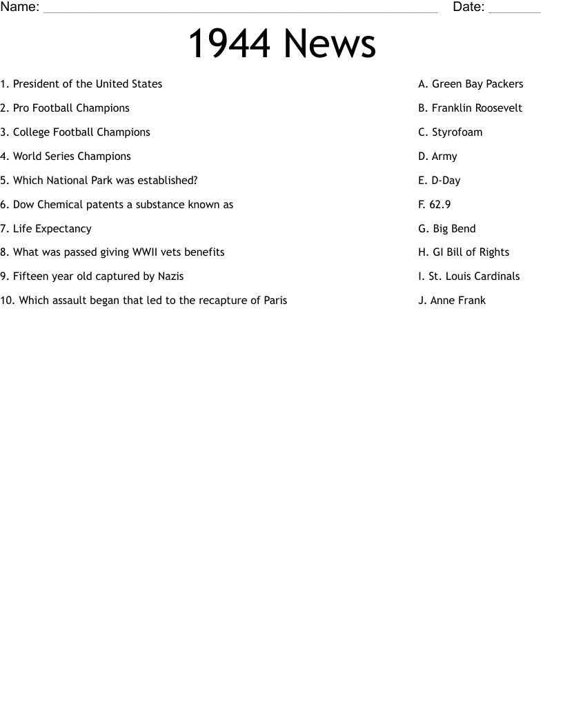 1944 News Worksheet