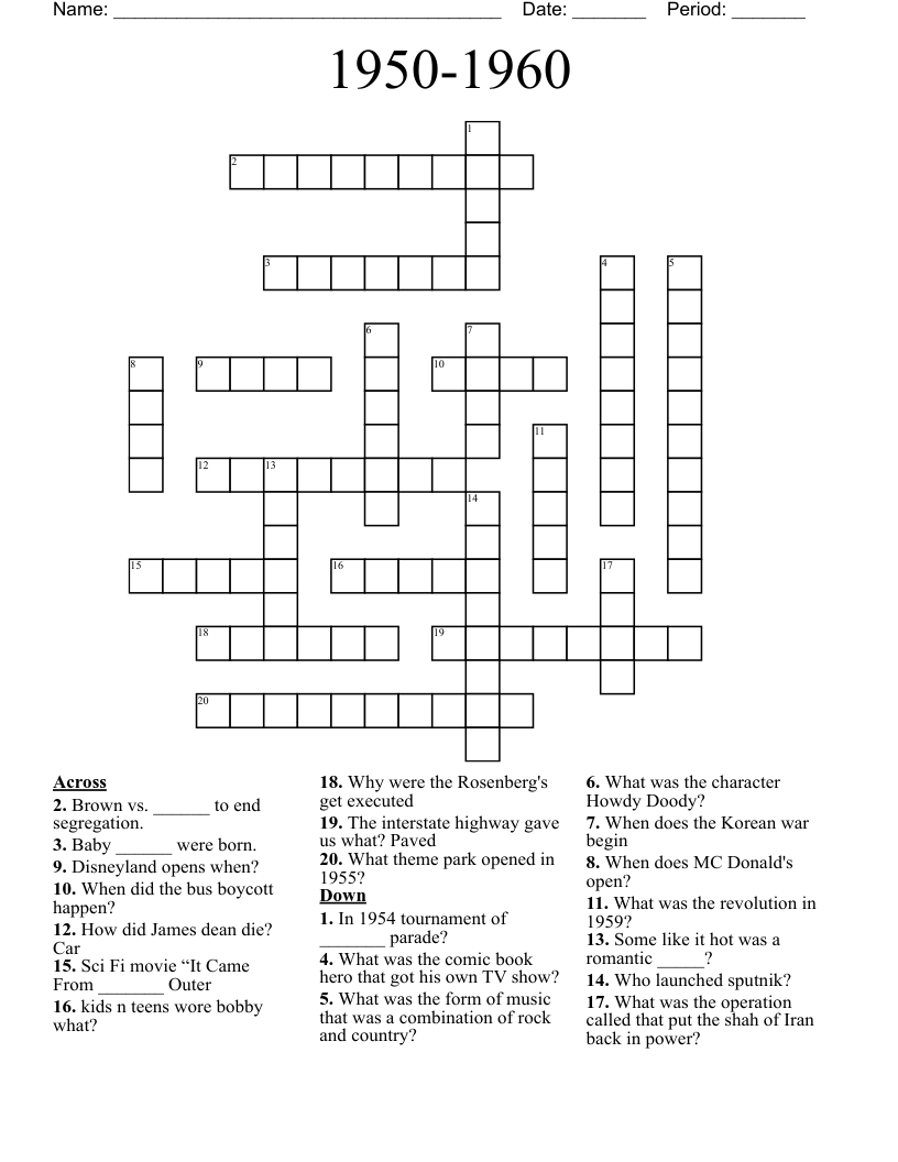 1950-1960 Crossword