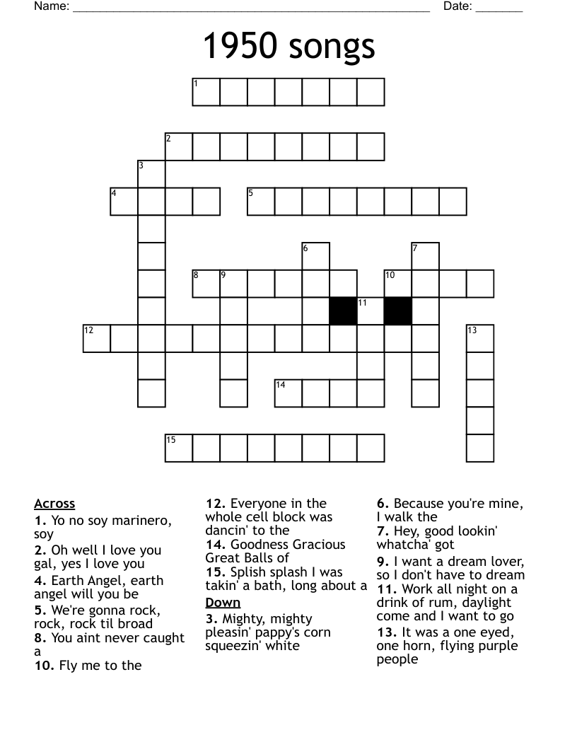 1950 songs Crossword