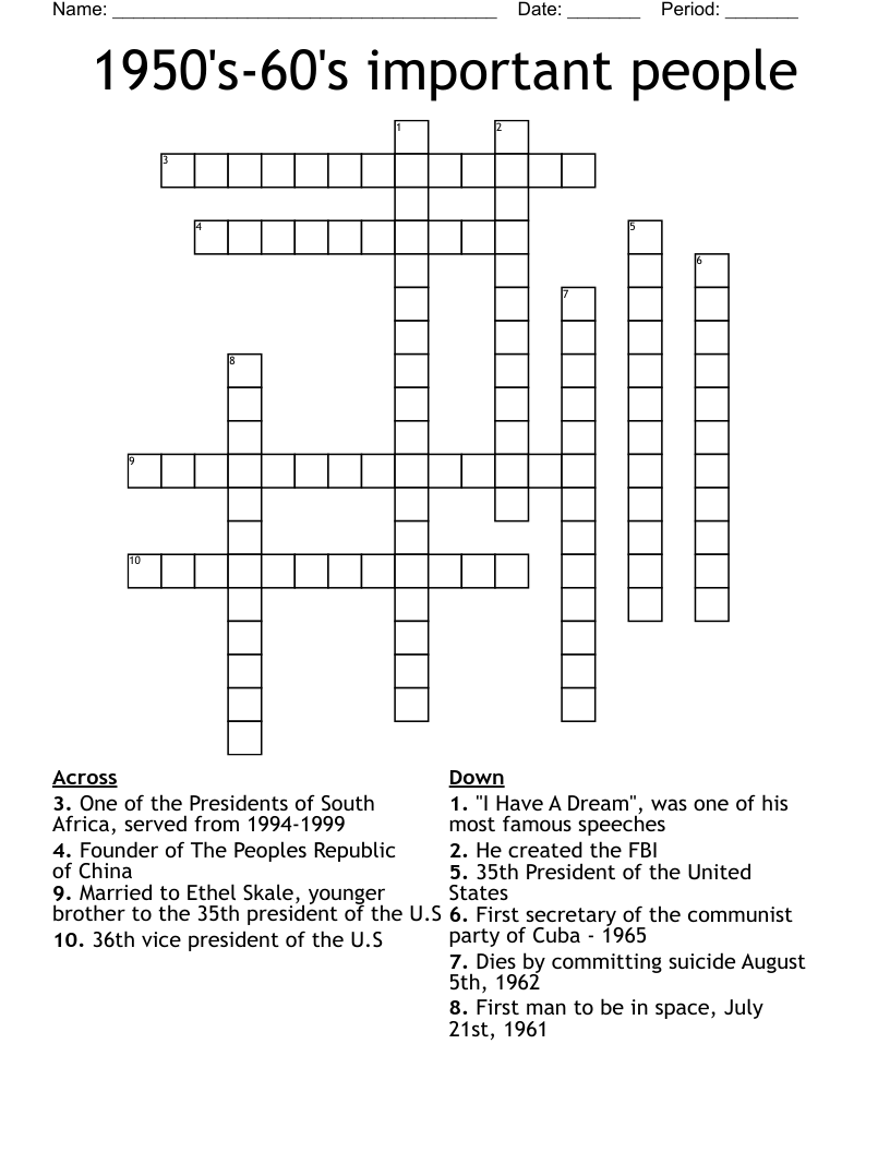 1950's-60's important people Crossword
