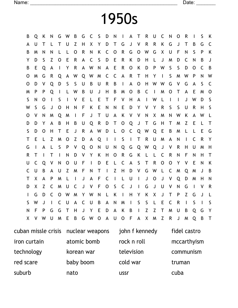 1950s Word Search