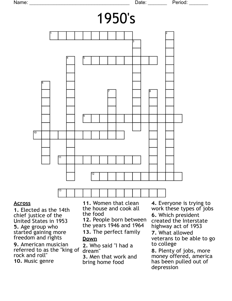 1950's Crossword