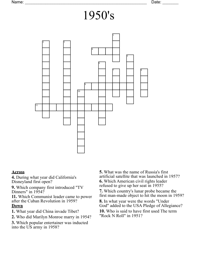 1950's Crossword