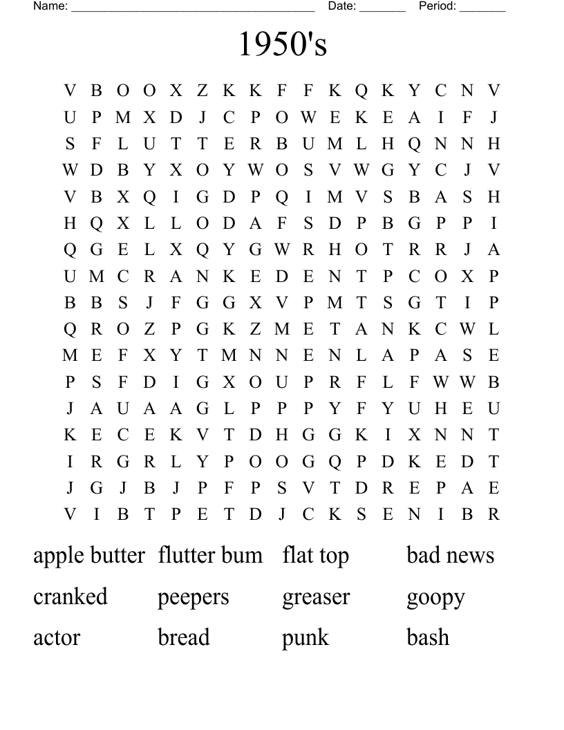 1950's Word Search