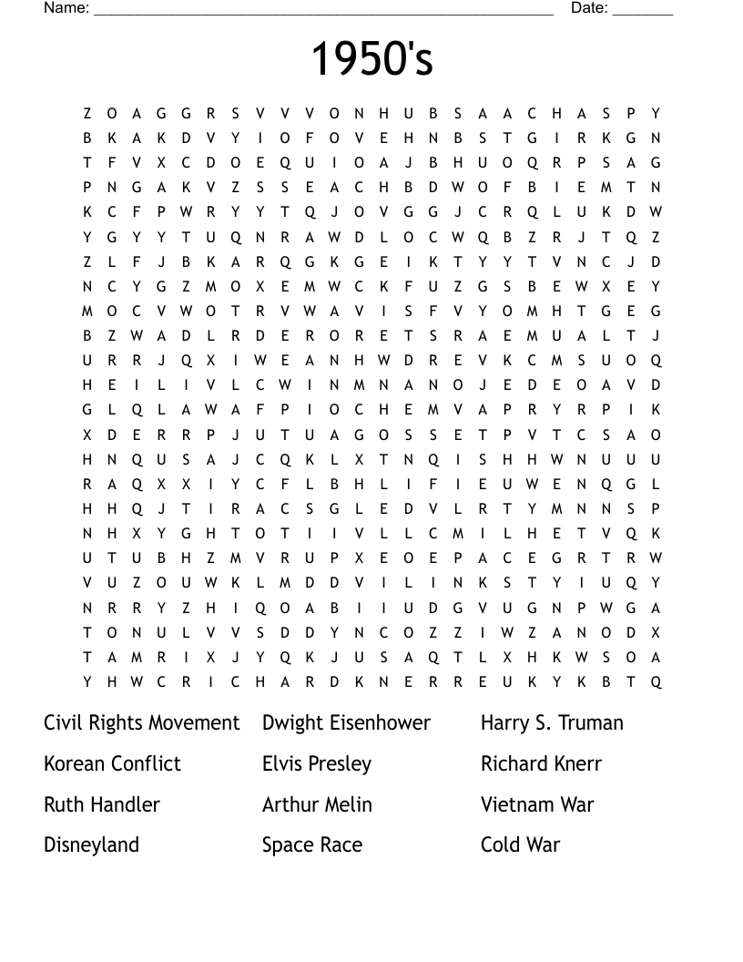 1950's Word Search