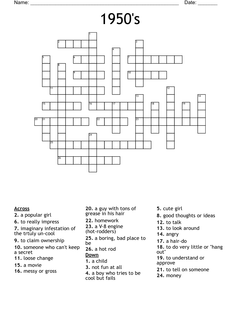 1950's Crossword