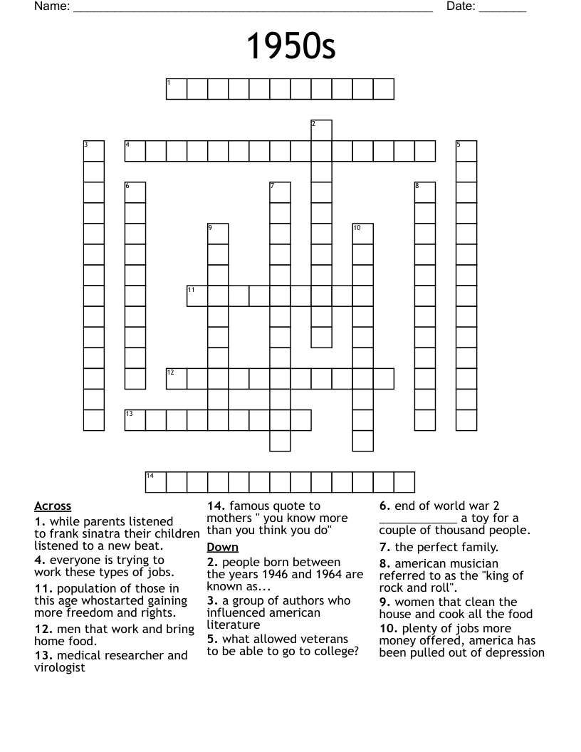 1950s Crossword