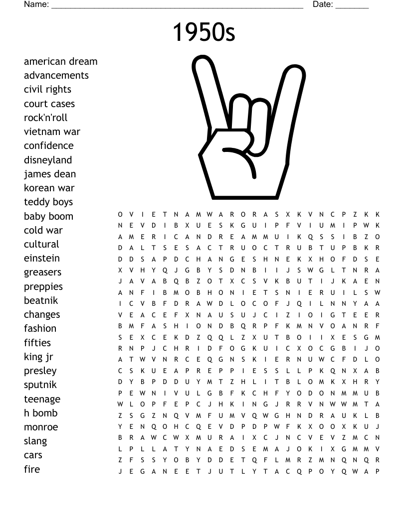 1950s Word Search