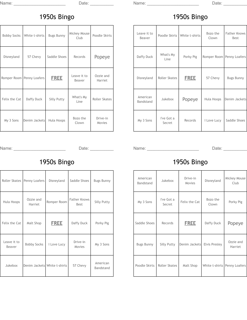 1950s Bingo