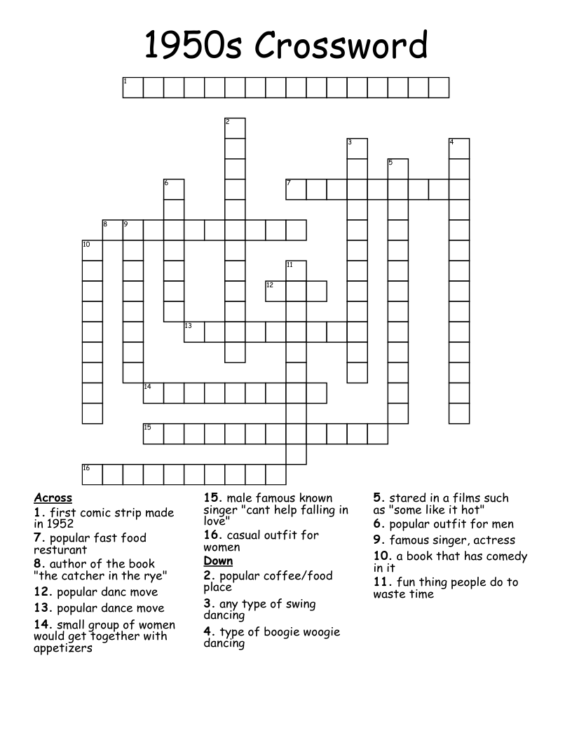 1950s Crossword